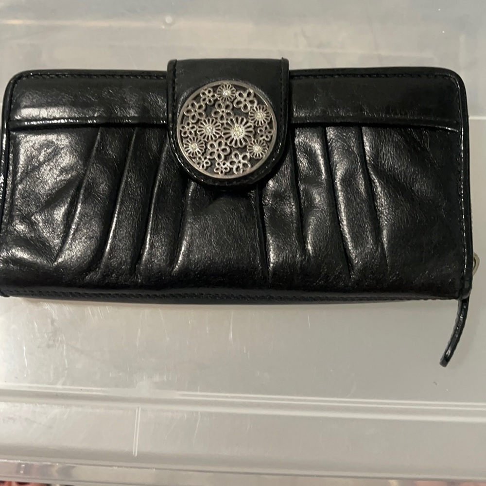 Brighton Black Leather Wallet with Patent Trim